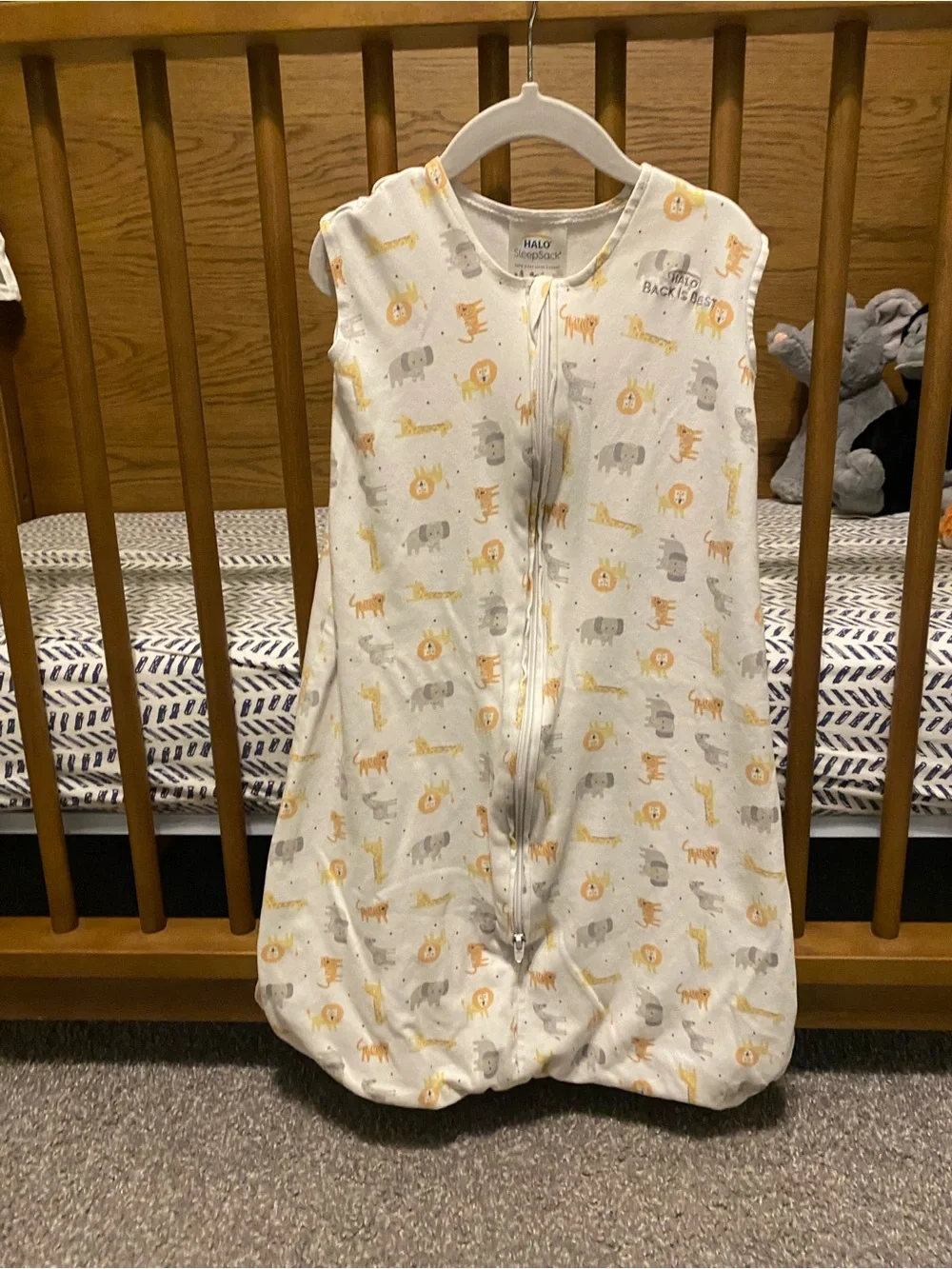 HALO Baby Sleep Sack Pajama in White with Yellow & Gray Safari Print